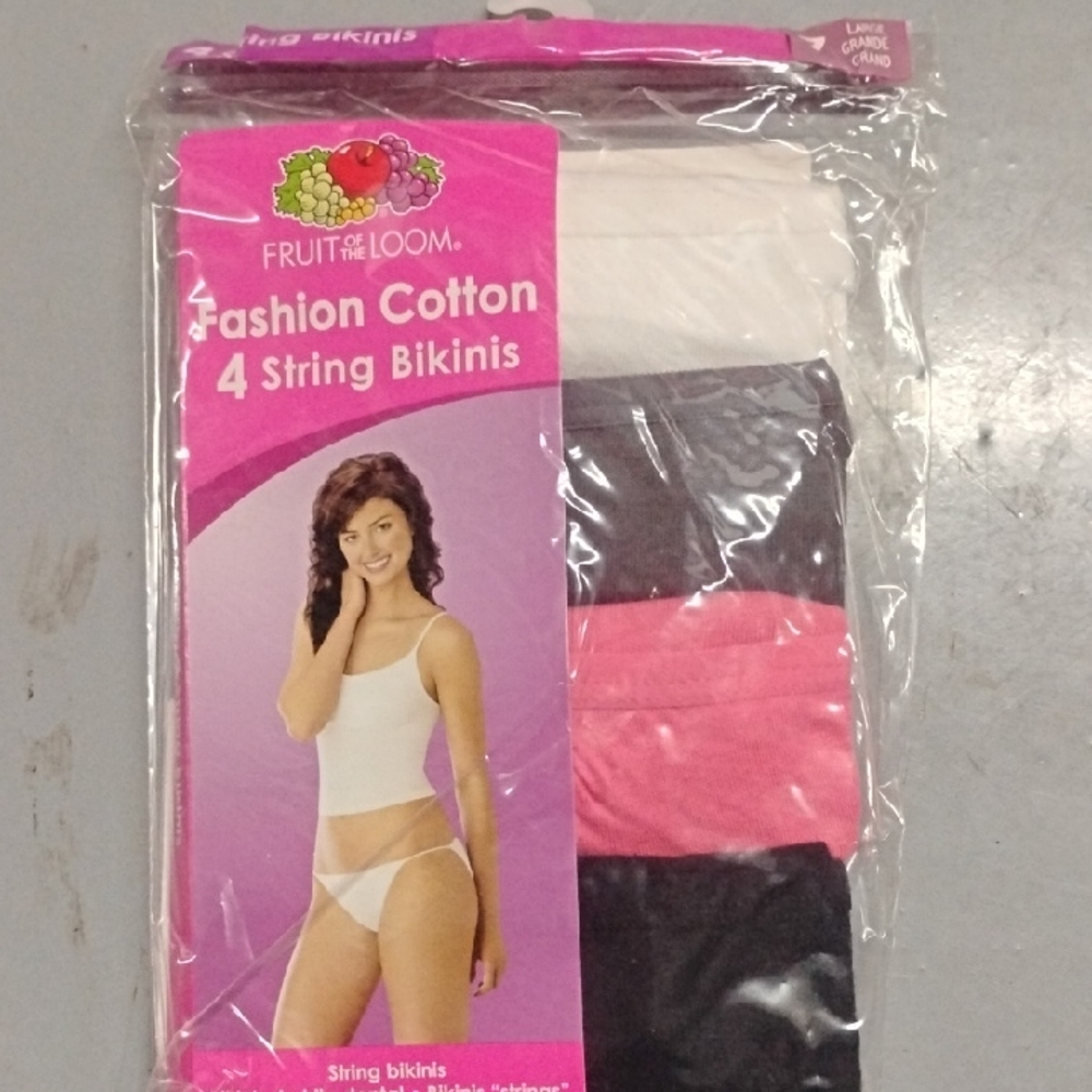 Fruit of the Loom Fashion Cotton String Bikinis - Black, Pink, White
